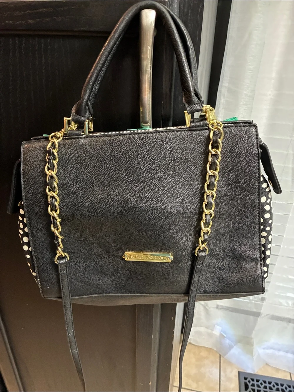 Betsey Johnson Black Satchel with Teal Bow Accent